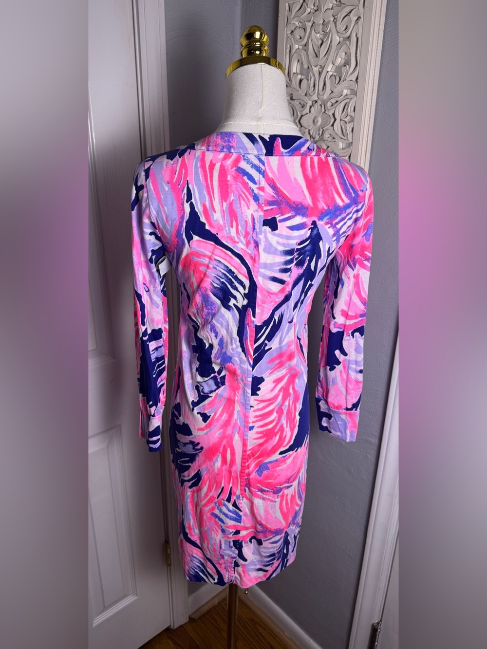 🌸 Lilly Pulitzer Merrit Dress Paradise Point True Blue Pink Pima Cotton XS - Picture 5 of 11